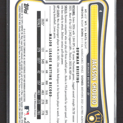 2026 Topps Bowman Jackson Chourio #4 Purple /299