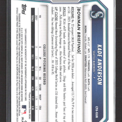 2026 Bowman Chrome Kade Anderson #CPA-KAN Auto