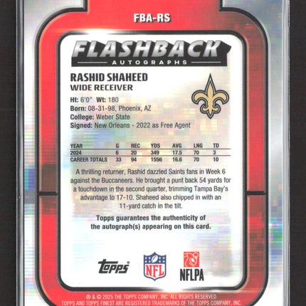 2025 Topps Finest Flashback Rashid Shaheed #FBA-RS Blue Refractor 39/99 Auto
