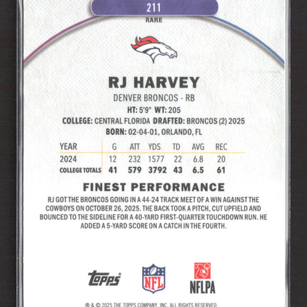 2025 Topps Finest RJ Harvey #211 Refractor RC