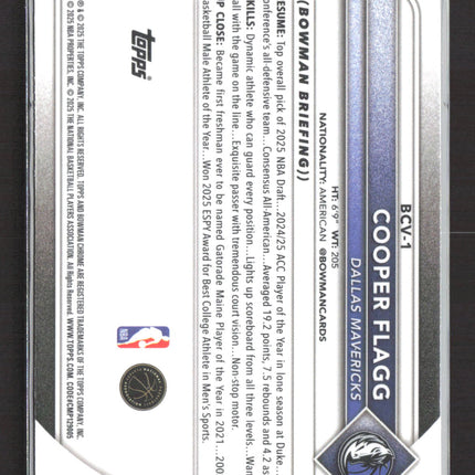 2025 Topps Bowman Chrome Cooper Flagg #BCV-1 RC