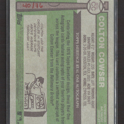 2025 Topps Heritage Colton Cowser #ROA-CC Red Ink 40/76 Real One Auto