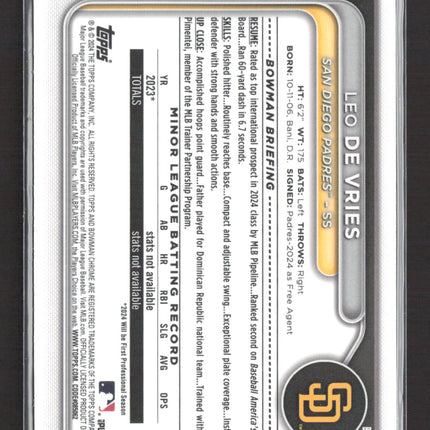 2024 Bowman Chrome Leo De Vries #BCP-179 Purple Refractor 1st Bowman 205/250