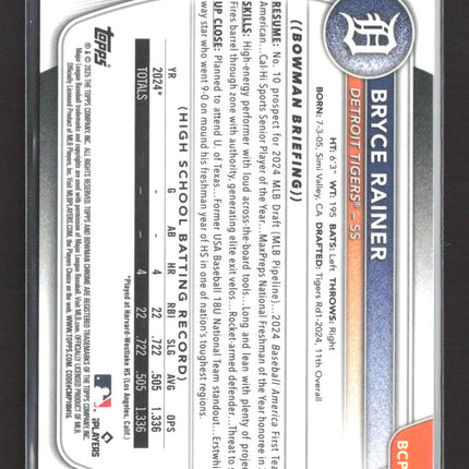 2025 Bowman Chrome Bryce Rainer #BCP-49 Oragne Shimmer Refractor 13/25