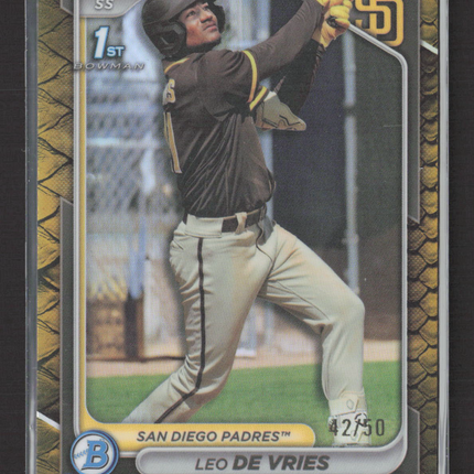 2024 Bowman Chrome Leo De Vries #BCP-179 Gold Reptilian Refractor 1st 42/50