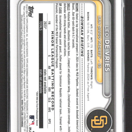 2024 Bowman Chrome Leo De Vries #BCP-179 Gold Reptilian Refractor 1st 42/50