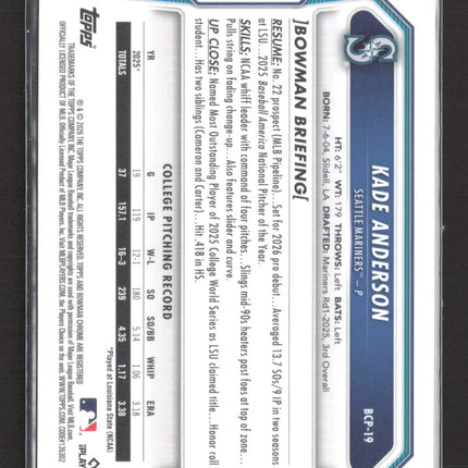 2026 Bowman Chrome Kade Anderson #BCP-19 Blue Sapphire Refractor