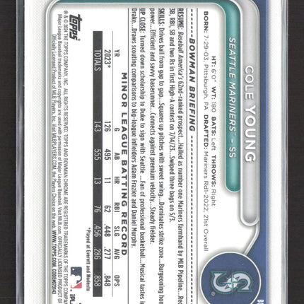 2024 Bowman Chrome Cole Young #BCP-112 Sapphire Refractor