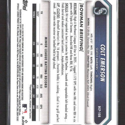 2024 Bowman Chrome Colt Emerson #BCP-108 Blue Sapphire