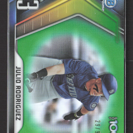 2022 Bowman Chrome Top 100 Julio Rodriguez #BTP-3 Green Refractor 29/99