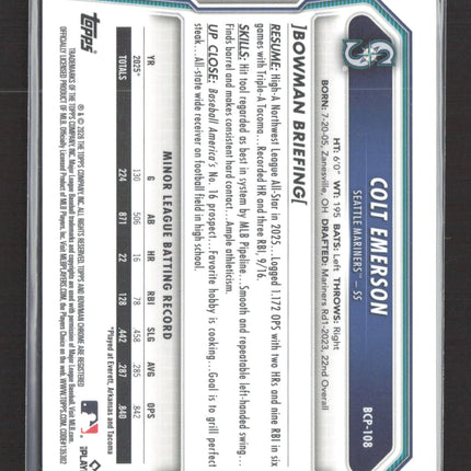 2026 Bowman Chrome Colt Emerson #BCP-108 Green Shimmer /99