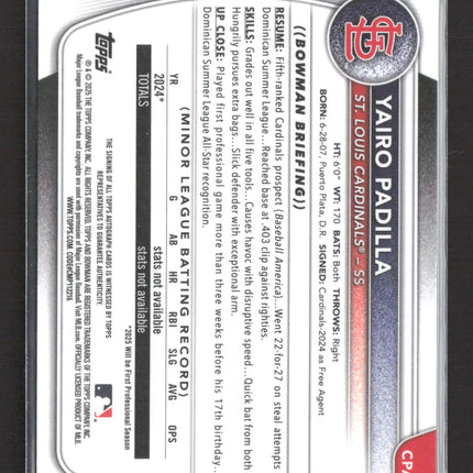 2025 Bowman Chrome Yairo Padilla #CPA-YP Gold Speckle Refractor 46/50 Auto