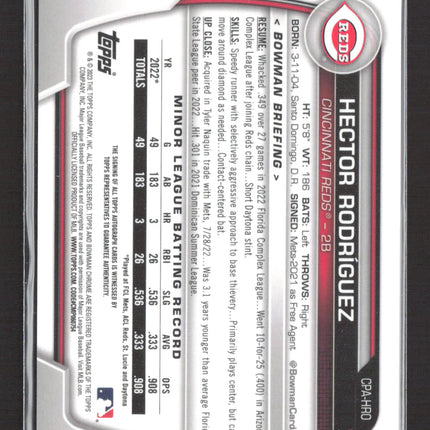 2023 Topps Bowman Chrome Hector Rodriguez #CPA-HRO 1st Bowman Auto