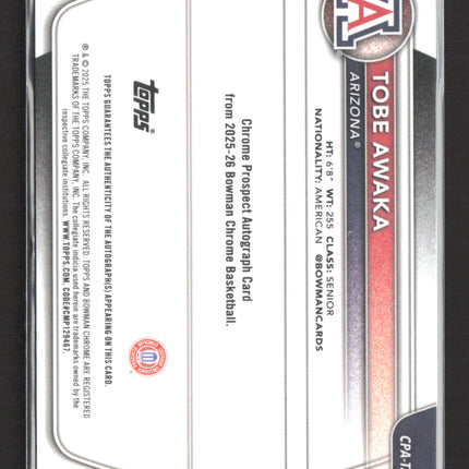 2025 Bowman Chrome University Tobe Awaka #CPA-TA Auto