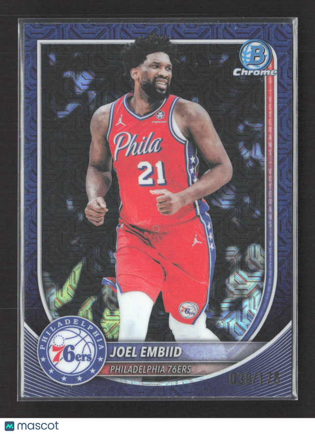 2025 Topps Bowman Chrome University Joel Embiid #BCV-67 Blue Mojo 038/175