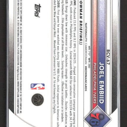2025 Topps Bowman Chrome University Joel Embiid #BCV-67 Blue Mojo 038/175