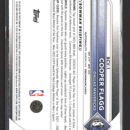 2025 Topps Bowman Chrome Cooper Flagg #BCV-1 Yellow RC 22/75