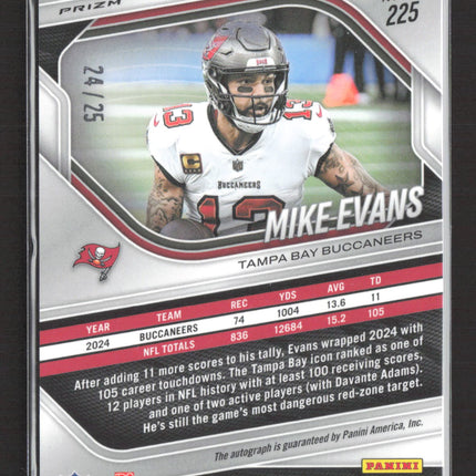 2025 Panini Prizm Football Mike Evans #225 Blue Shimmer /25 Auto