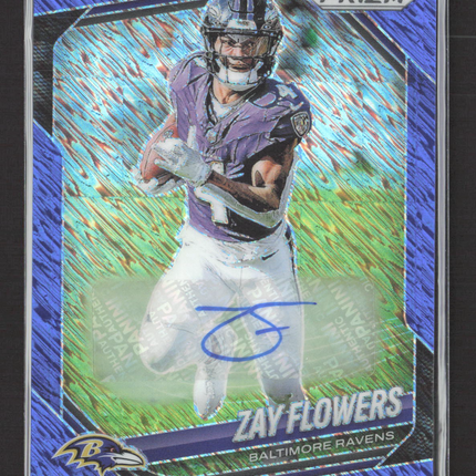 2025 Panini Prizm Football Zay Flowers #106 Blue Shimmer 01/25 Auto