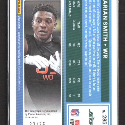 2025 Panini Donruss Optic Prizm Arian Smith #285 Pink Velocity 33/75 Auto