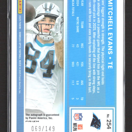 2025 Panini Donruss Optic Football Mitchell Evans #254 Purple 069/149 Auto