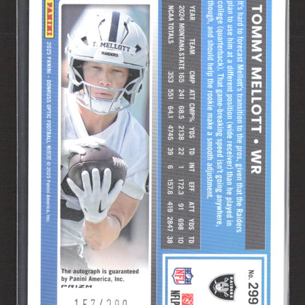 2025 Panini Donruss Optic Tommy Mellott #299 Blue 157/299 Auto
