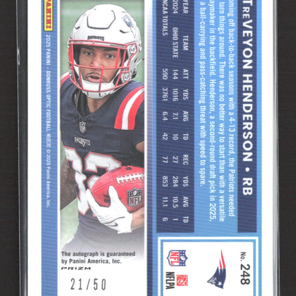 2025 Panini Donruss Optic Prizm TreVeyon Henderson #248 Purple 21/50 Auto