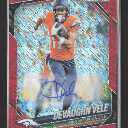 2025 Panini Prizm Football Devaughn Vele #54 Red Shimmer 34/35 Auto