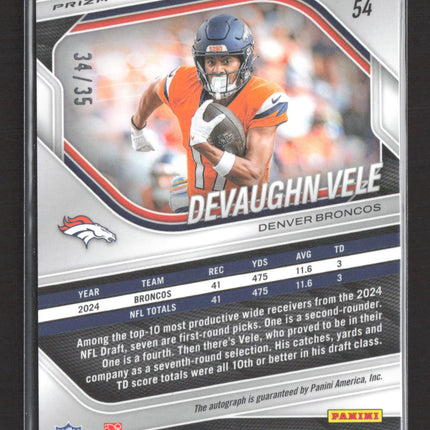 2025 Panini Prizm Football Devaughn Vele #54 Red Shimmer 34/35 Auto