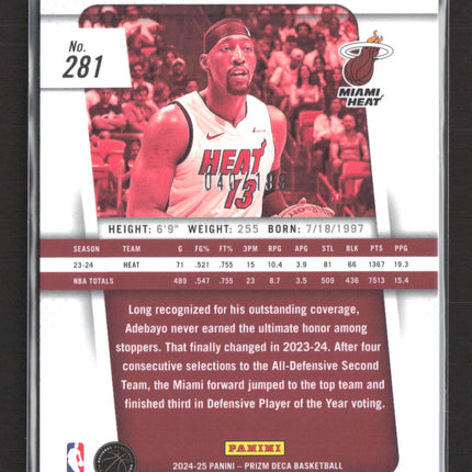 2025 Panini Prizm Deca Bam Adebayo #281 Red /199