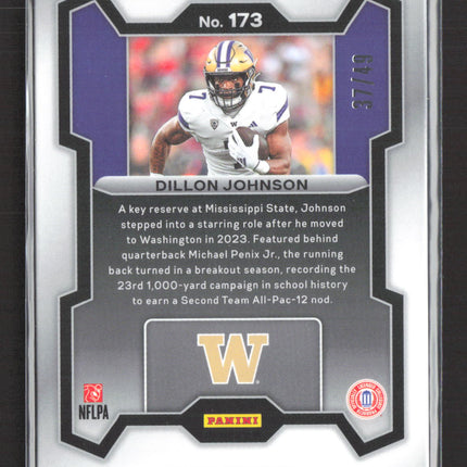 2024 Panini Prizm Draft Picks Dillon Johnson #173 Orange Pulsar RC /49