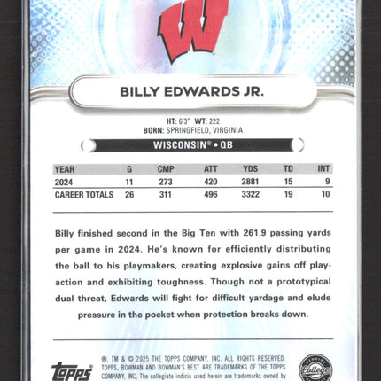 2025 Topps Bowman's Best University Billy Edwards Jr. #18 Blue Refractor 115/150