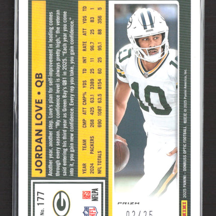 2025 Panini Donruss Optic Prizm Jordan Love #177 02/25 Black pandora