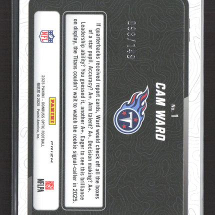 2025 Panini Donruss Optic Prizm Cam Ward #1 RC Black Pandora /149
