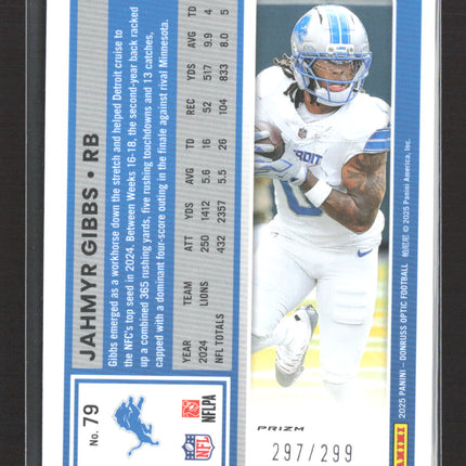 2025 Panini Donruss Optic Prizm Jahmyr Gibbs #79 Orange 297/299