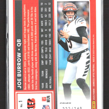 2025 Panini Donruss Optic Football Prizm Joe Burrow #1 Blue 222/249