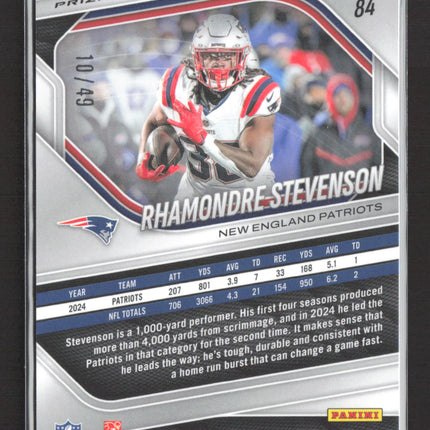 2025 Panini Prizm Rhamondre Stevenson #84 Red Shimmer /49
