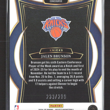 2025 Panini Select Concourse Prizm Jalen Brunson #42 Blue 233/299