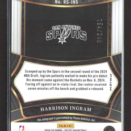 2025 Panini Select Prizm Harrison Ingram #RS-ING RC 154/249 Auto