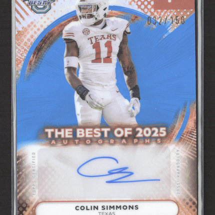 2025 Topps Bowman University Best Football Colin Simmons #BOA-CS Auto /150