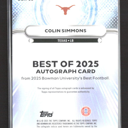 2025 Topps Bowman University Best Football Colin Simmons #BOA-CS Auto /150