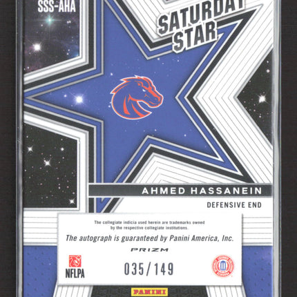 2025 Prizm Draft Picks Saturday Star Ahmed Hassanein #SSS-AHA Blue RC /149 Auto