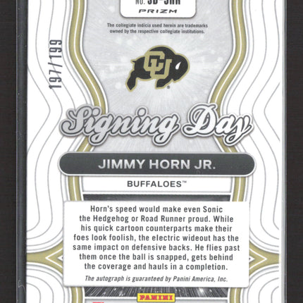 2025 Prizm Draft Picks Signing Day Jimmy Horn #SD-JHR Purple Ice /199 RC Auto