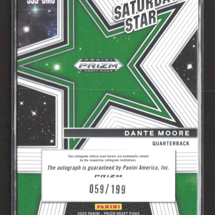 2025 Prizm Draft Picks Saturday Star Dante Moore 059/199 Auto Purple Ice
