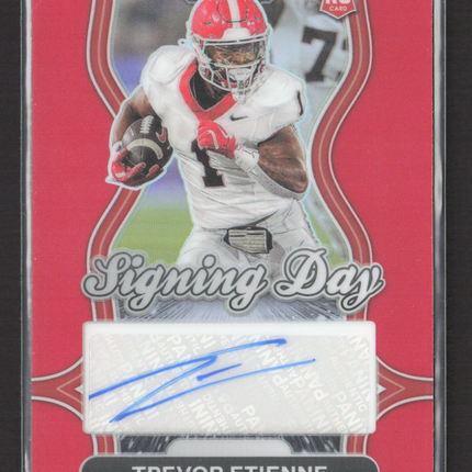 2025 Prizm Draft Picks Signing Day Trevor Etienne #SD-TEE Red 063/100 RC Auto