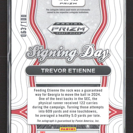 2025 Prizm Draft Picks Signing Day Trevor Etienne #SD-TEE Red 063/100 RC Auto