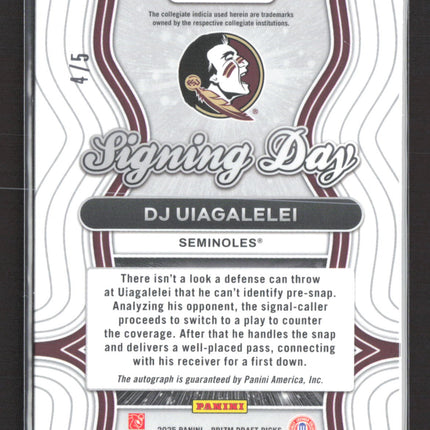2025 Prizm Draft Picks Signing Day DJ Uiagalelei #SD-DUI Black Gold /5 Auto