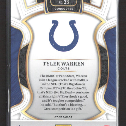 2026 Panini Select Football Tyler Warren #33 Concourse RC Silver