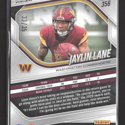 2025 Panini Prizm Football Jaylin Lane #356 Blue Shimmer RC 33/35