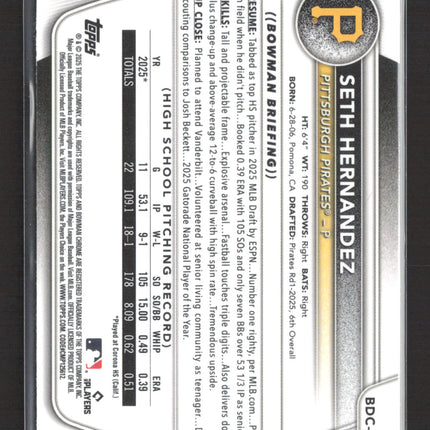2025 Bowman Chrome Draft Seth Hernandez #BDC-25 Yellow /75